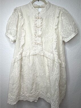 Vintage Womens Lace Dress Mock Neck Ruffle Mini Dress Med/Large